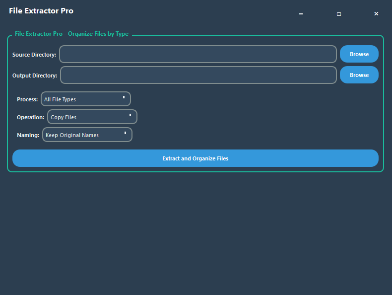 DupeSweep extract utility showing files moved or copied into folders sorted by file type