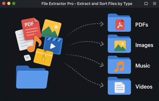 DupeSweep Pro file extraction utility interface for organizing recovered data by file type